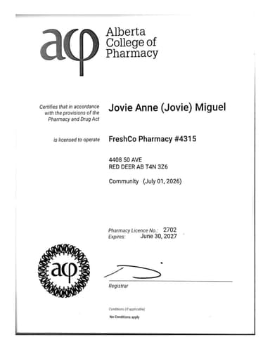 Pharmacy Alberta Certificate