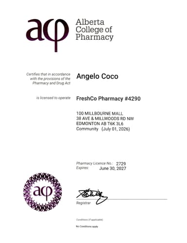 Pharmacy Alberta Certificate
