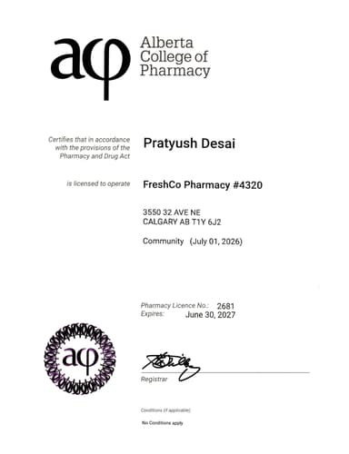 Pharmacy Alberta Certificate